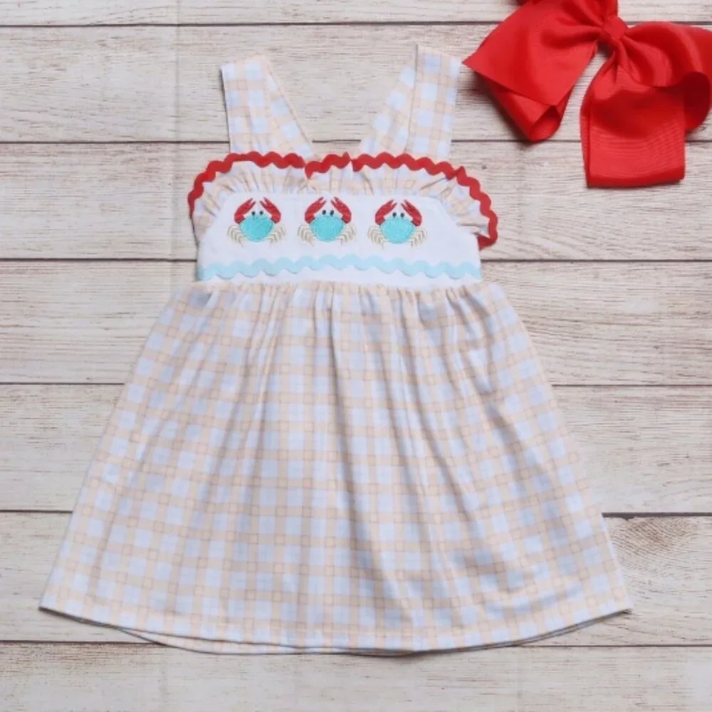 Boutique Girls Embroidered Crab Sleeveless Dress